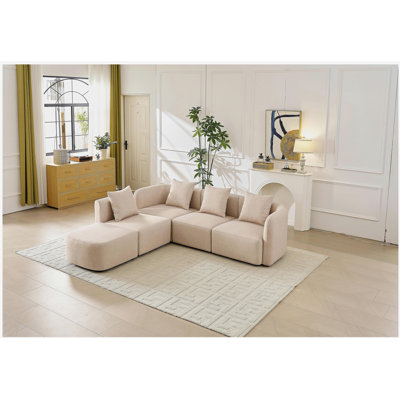 118'' Modern Minimalist Velvet Modular Sofa, Suitable For Living Rooms And Apartments, Beige