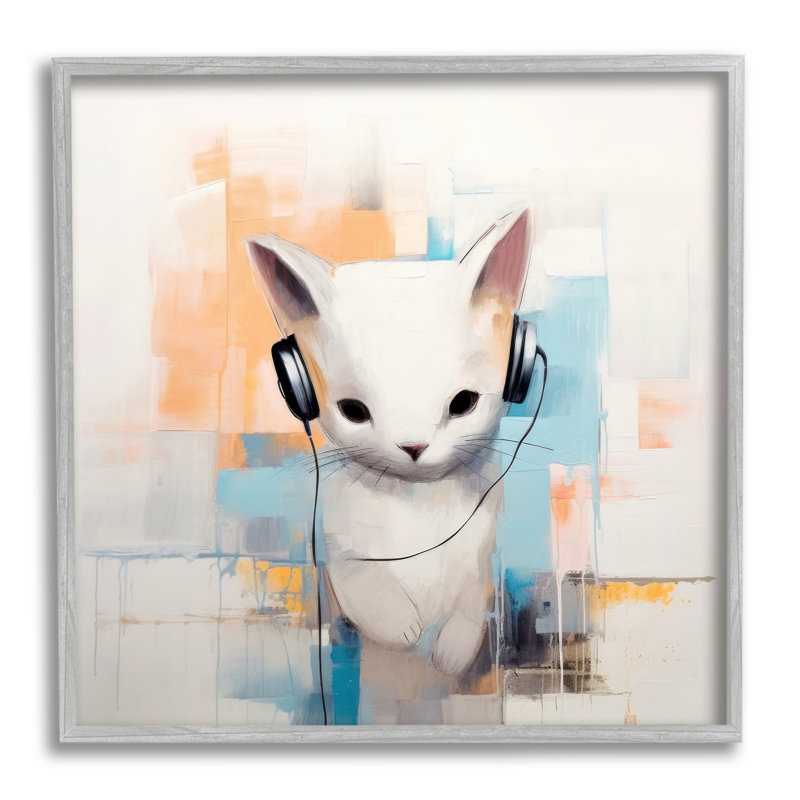 Az-117-Chat abstrait avec un casque abstrait, H 17 po x l 17 po x P 1,5 po, Estampe numérique Farmhouse