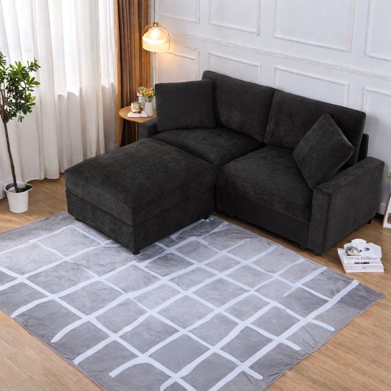 Canapé modulaire en polyester avec rangement en L pour espace de vie moderne