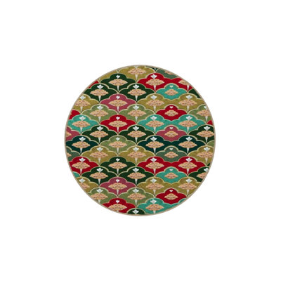 Shaped Floral Patterned Woven Base Washable Rug