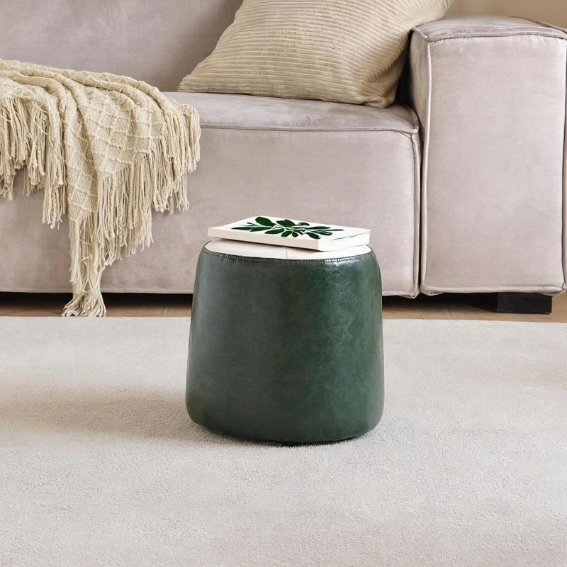 Small Tufted Two-Tone Round Upholstered Ottoman, Green/White