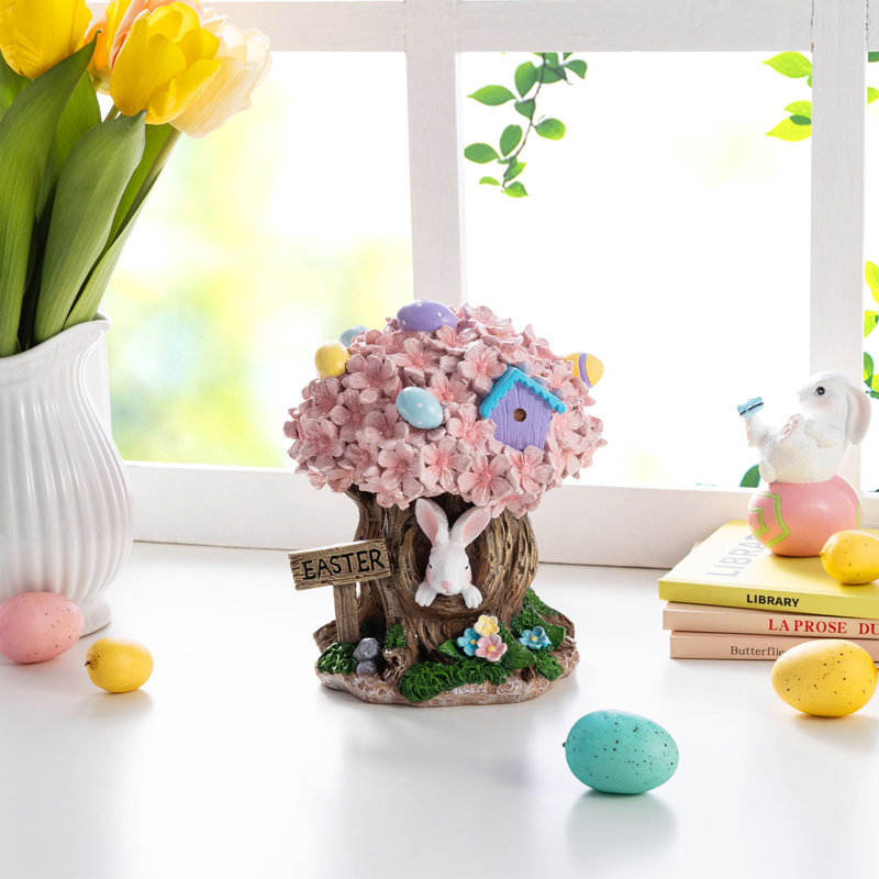 Décoration de table 8 "H en résine de lapin de Pâques et fleurs roses