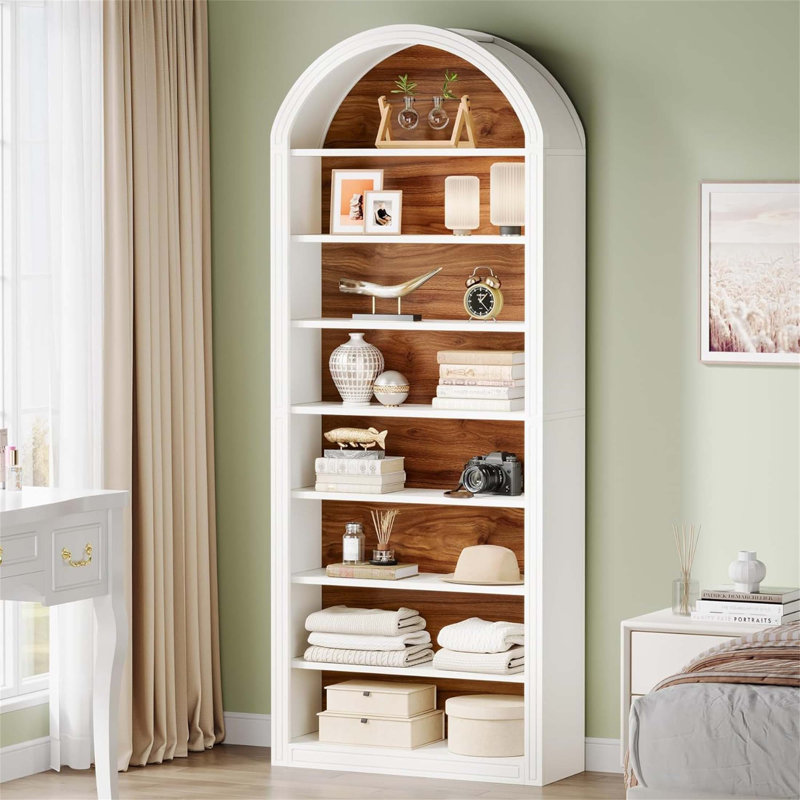 8-Tier Arched Open Display Storage Shelving Unit, Modern And Durable For Home And Office Organization, Brown/White