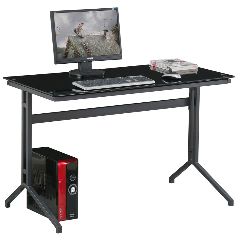 Venetia Glass Top Metal Base Writing Desk, Black