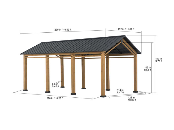 Sunjoy AutoCove 11x20 Wood Carport, Outdoor Living Pavilion
