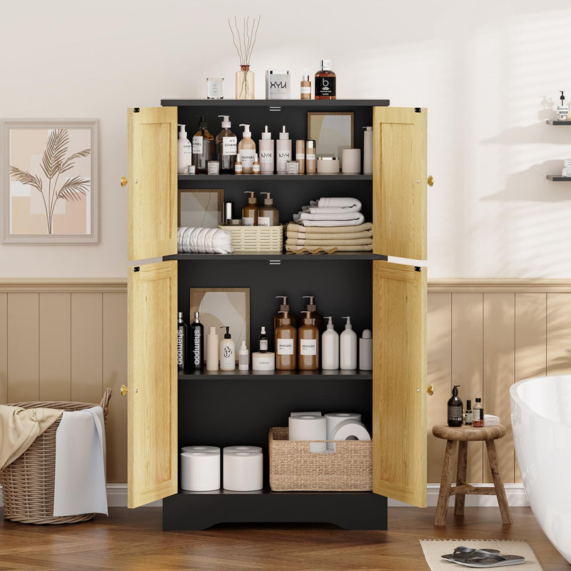 Bernovich Freestanding Bathroom Cabinet, Natural/Black