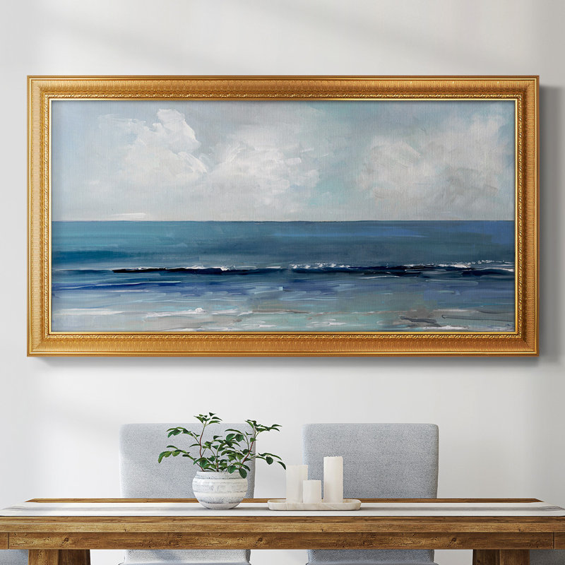 Toile encadrée de qualité supérieure Blue Seas - prête à être accrochée, H 25 po x l 45 po x P 1 po, Toile avec cadre brun