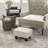 Ottoman Small Beige Foot Rest for Living Room, Entryway | Wood Frame | Linen Fabric-2099265650