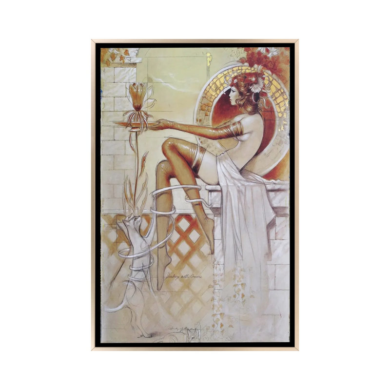 Chatte, reproduction d'art sur toile encadrée, 48" x 32", Toile avec cadre, Champagne
