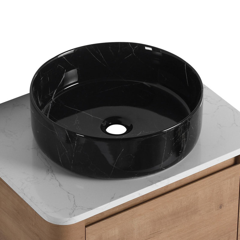 Meuble-lavabo mural 24 po avec lavabo d'art en céramique, porte à fermeture en douceur, Noir / blanc