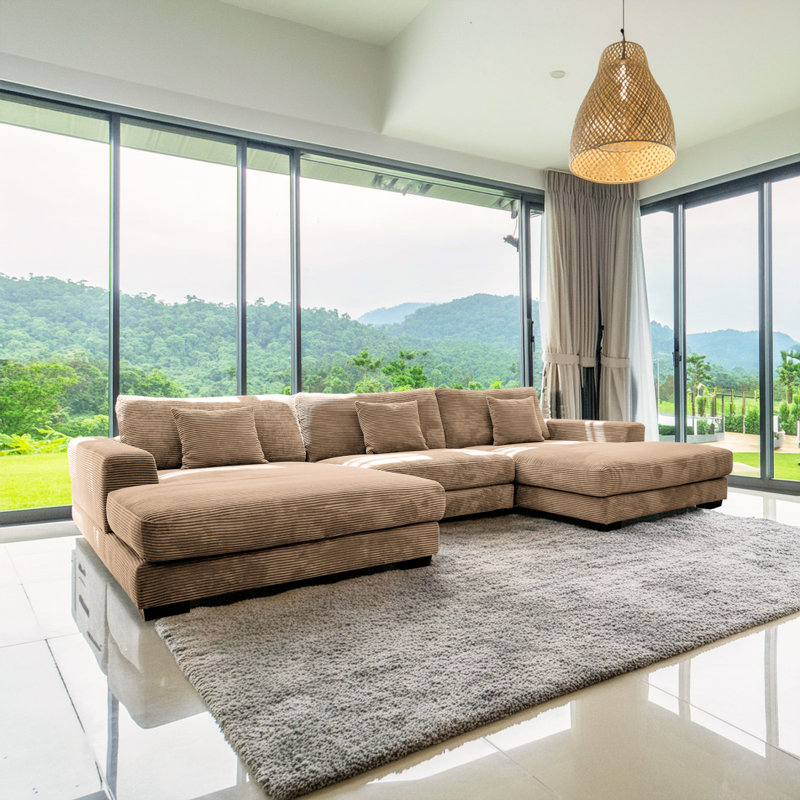 Canapé modulaire moderne en U 3 pièces Bella Modern, Velours côtelé brun clair
