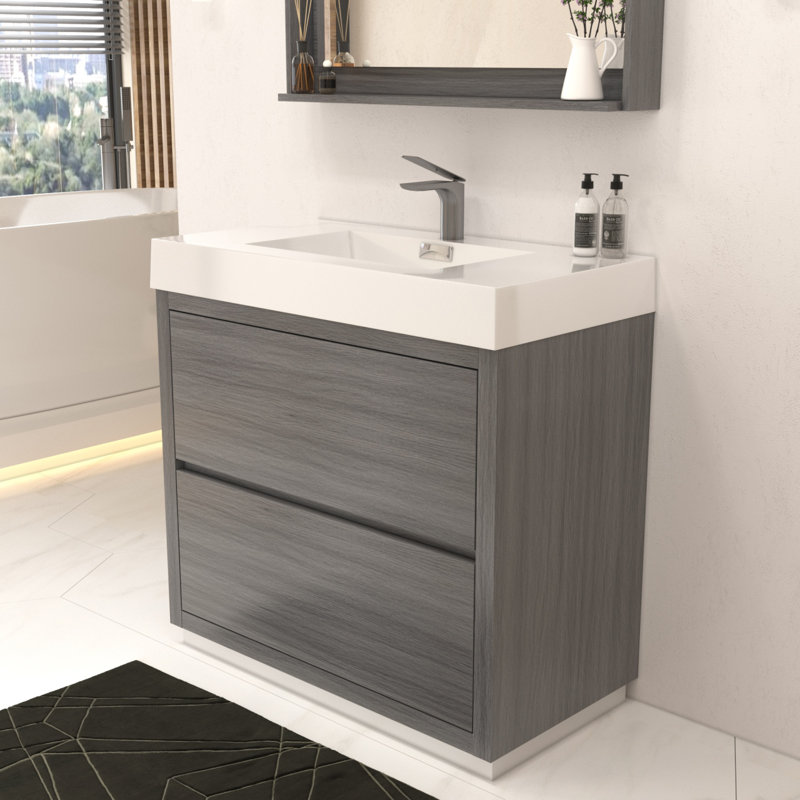 Royka 35.5" W Single Bathroom Vanity Set, Vulcan Ashgrey
