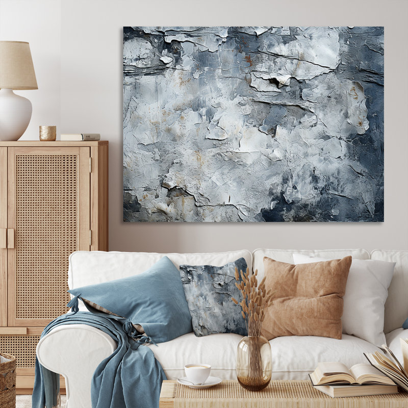 «Abstract Lunar Surface I» - art mural tachisme, Toile tendue, H 34 po x l 44 po x P 1,5 po