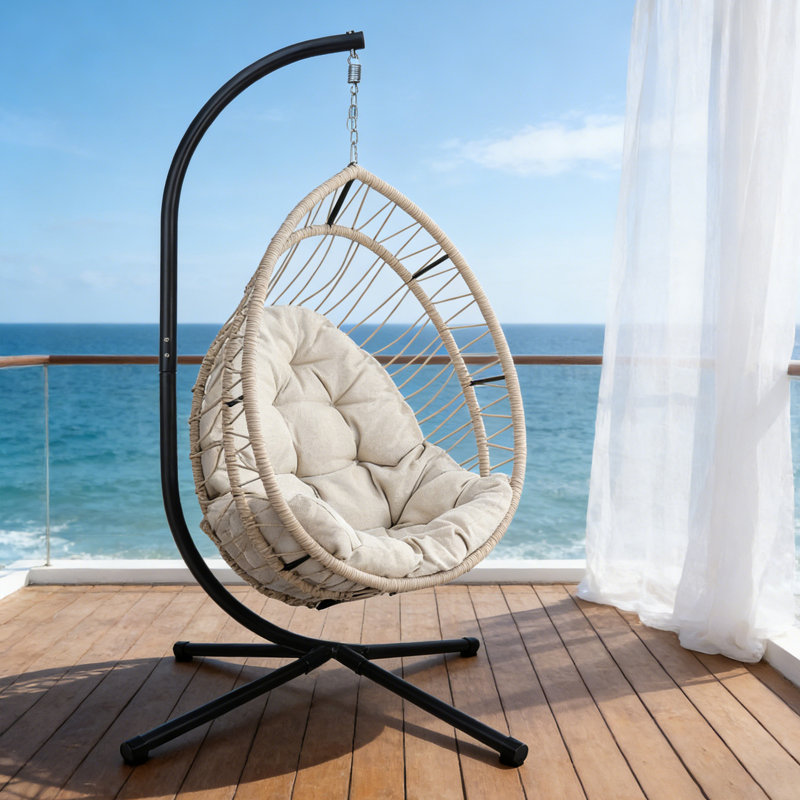 Fauteuil de patio en osier avec coussin, Gris clair, Beige