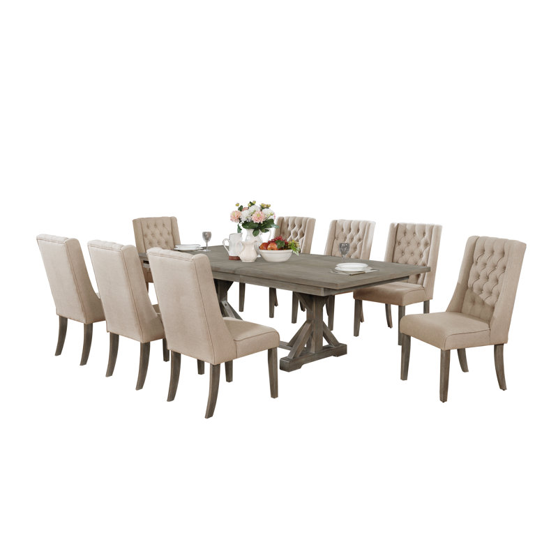 Dions 8 - Person Extendable Trestle Dining Set, Beige