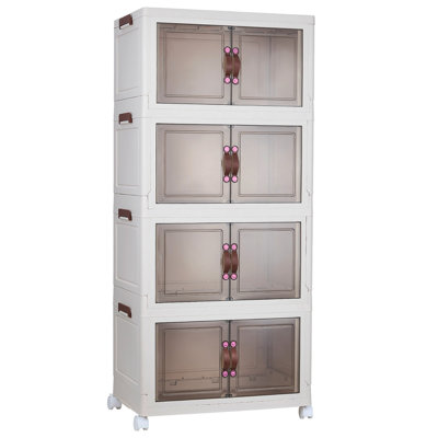 Armoire de rangement pliable à 4 niveaux - Organisateur pliable en plastique PP robuste pour placard, chambre à coucher, garage et dortoir, aucun outil nécessaire, facile à ranger