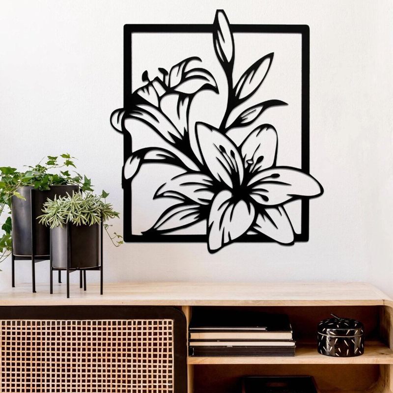 Lily Flowers Metal Wall Art - Floral Nature Wall Decor - Elegant Flower Silhouette Design - Rustic Garden Wall Hanging - Modern Industrial Metal Sculpture - Home Living Room Decor - Stylish Botanical Statement Art Piece