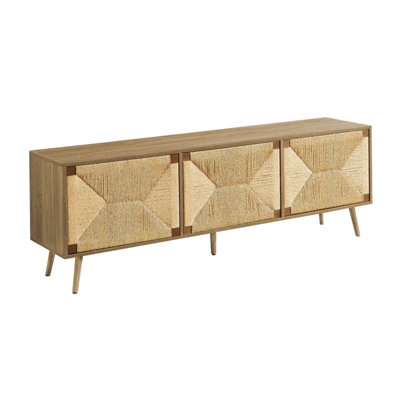 Meuble télé, 72 po, meuble multimédia, meuble de rangement, console, stratifié noyer, ruppie maritime naturelle, milieu du siècle, moderne