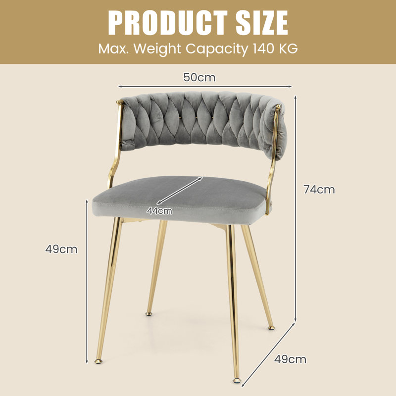 Atascadero 49cm H Tufted Velvet Upholstered Upholstered Back Side Chair, Grey