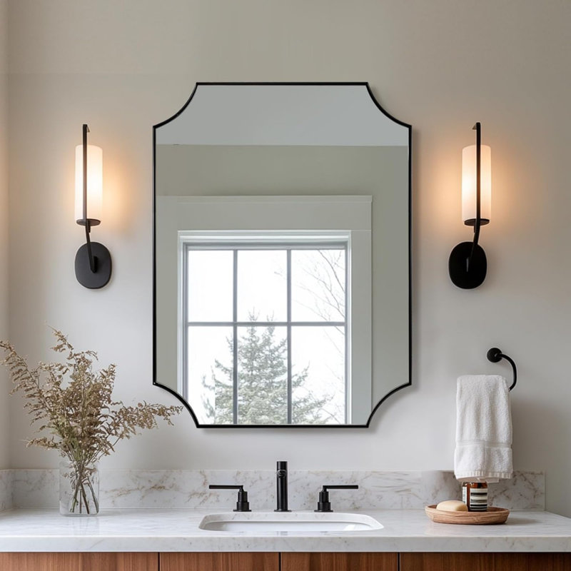 Miroir de salle de bain Tariro Cadre en acier inoxydable, 30 po x 22 po, Noir mat