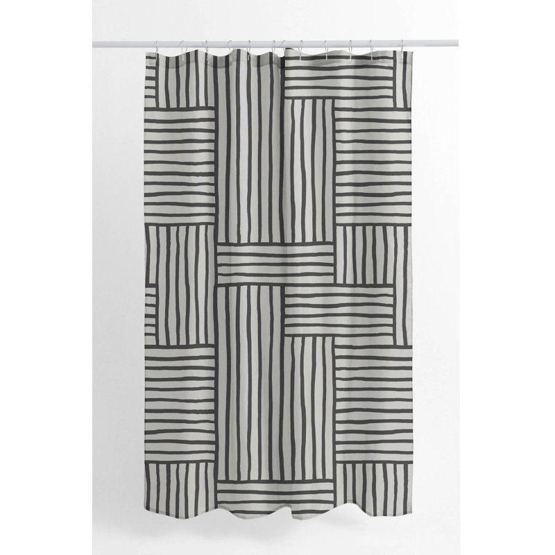 Grid Puz Ultra-Thin Lightweight Shower Curtain, Ivory/Charcoal