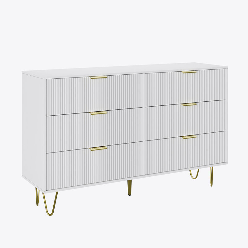 6 tiroirs pour la chambre à coucher, commode large de grande taille, commode double en bois