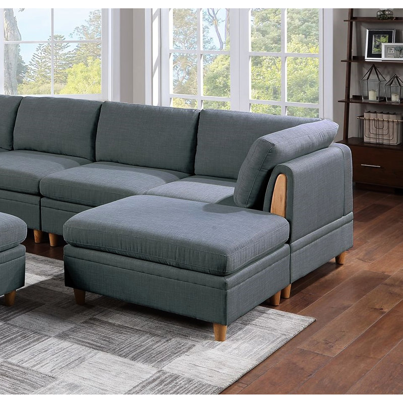 Tissu modulaire gris acier: 8 pièces, style contemporain moderne avec dossier épuré: tissu, 8 pièces