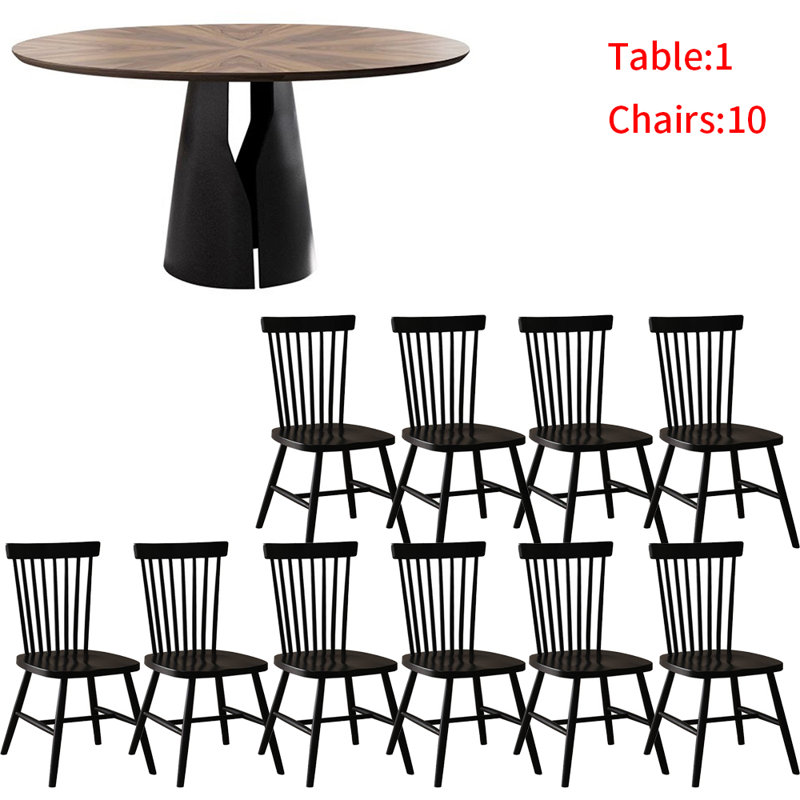 French solid wood round dining table set