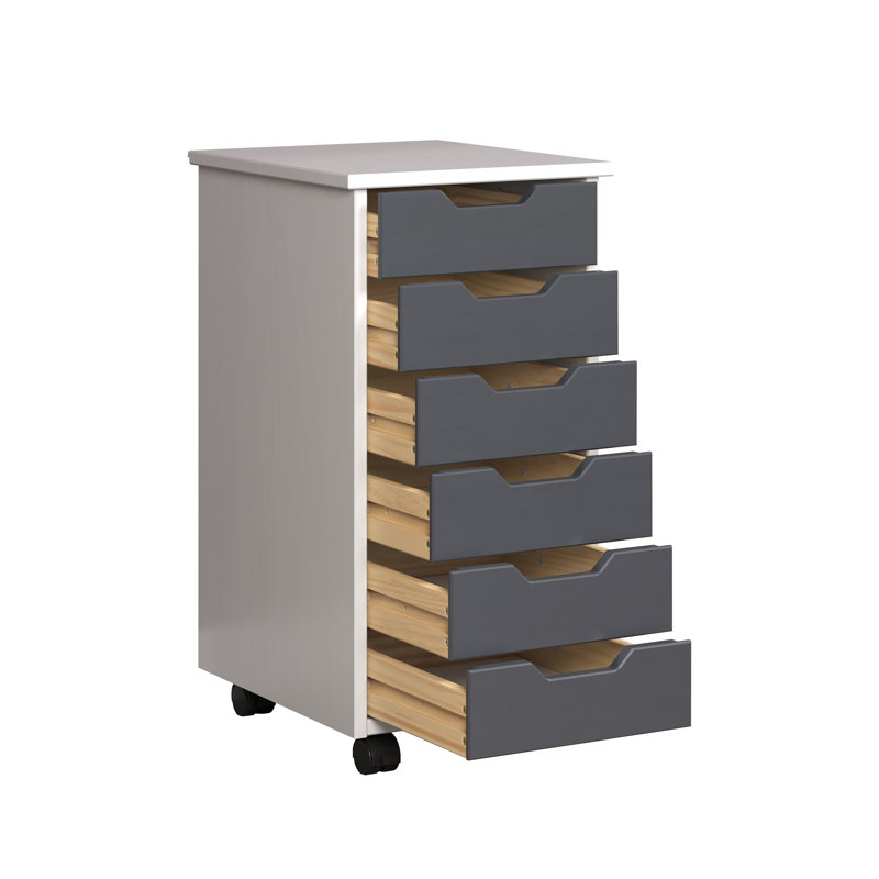 Solid Wood Roll Cart & Storage Chest 6 Drawer White & Gray, Gray/White
