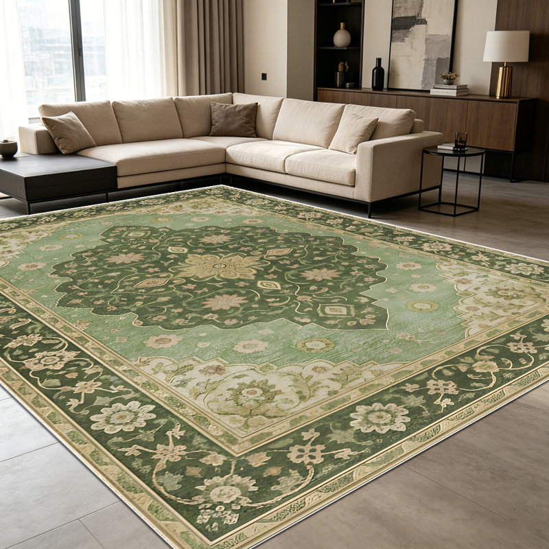 1PC Vintage Persian Medallion Sage Green Floral area rugs for Living Room, Soft and Comfortable, Suitable for all seasons, easy-to-maintain, machine washable Indoor floor mat, Under Table Farmhouse suitable for Dining Room, Bedroom, Foyer, Kitchen,