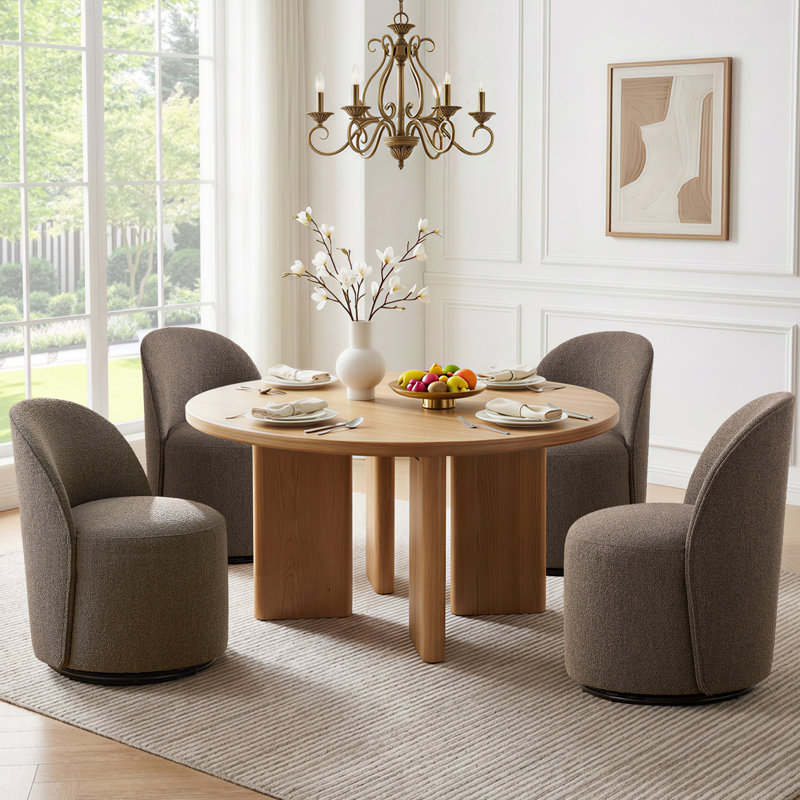 Upholstered Fully Assembled Swivel Dining Chairs (Set Of 2), Boucle Brown