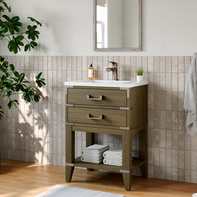 24" Single Bathroom Vanity With Resin Top And  Open Shelf,Grey