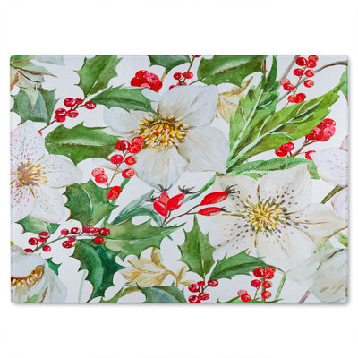 Watercolour Christmas Pattern Glass Chopping Board