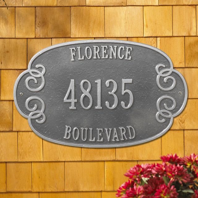 Plaque d'adresse murale sur 3 lignes Florence, Étain et argenté, Oui