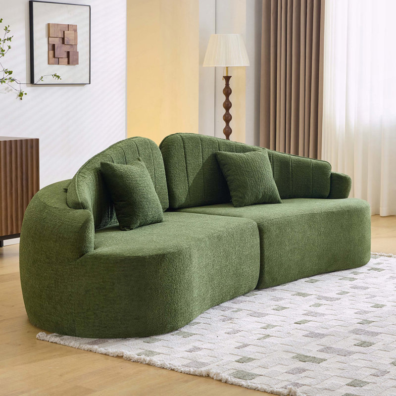 108 Curved Four-Seat Sofa with Chenille Fabric, Vert