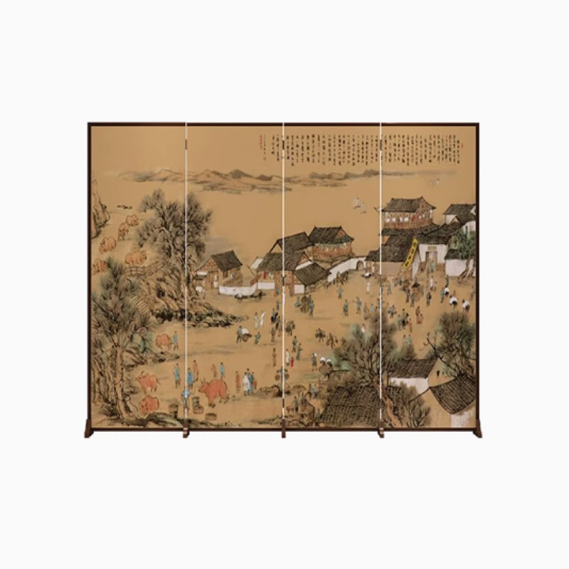 Écran de carte de la rivière Qingming, H 74,8 po x l 78,74 po x P 1,37 po
