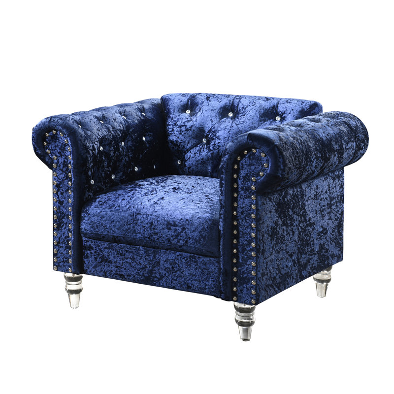 Fauteuil transitionnel en velours bleu, pour siège principal, siège rembourré de mousse et de fibres