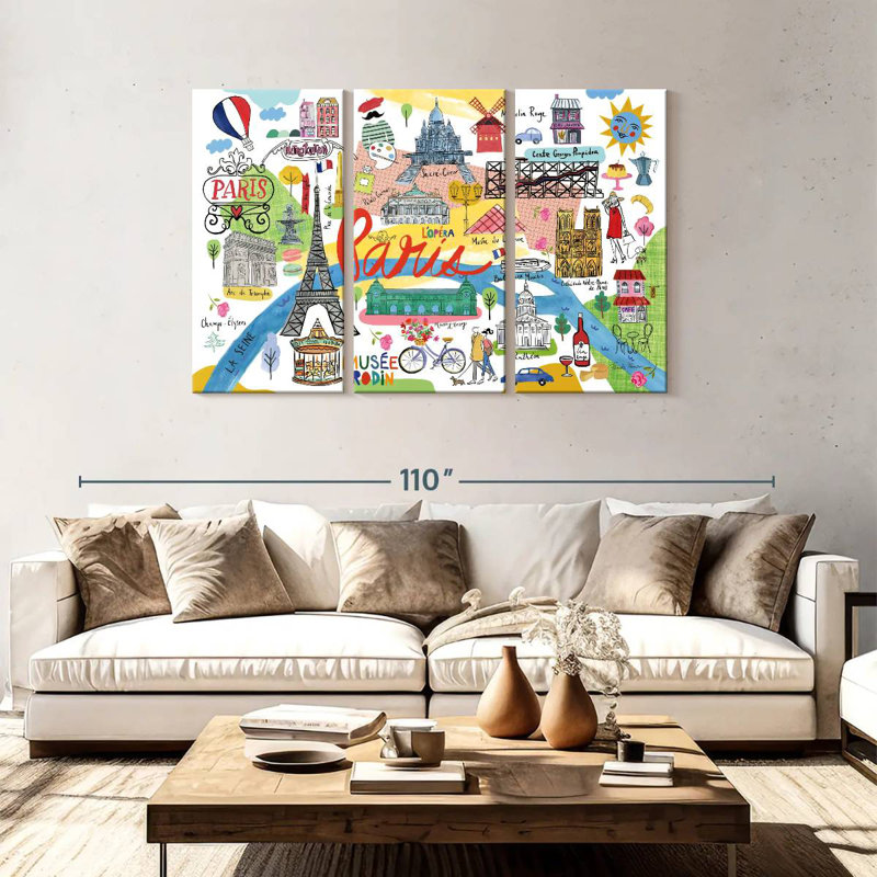 Icônes de la carte de Paris Sebbie, H 48 po x l 74 po