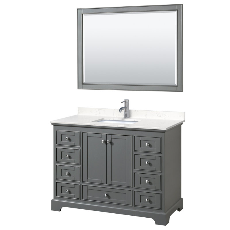 Ensemble de meuble-lavabo simple 48 "avec miroir Deborah, Marbre de culture de Carrare, Chrome poli, Blanc