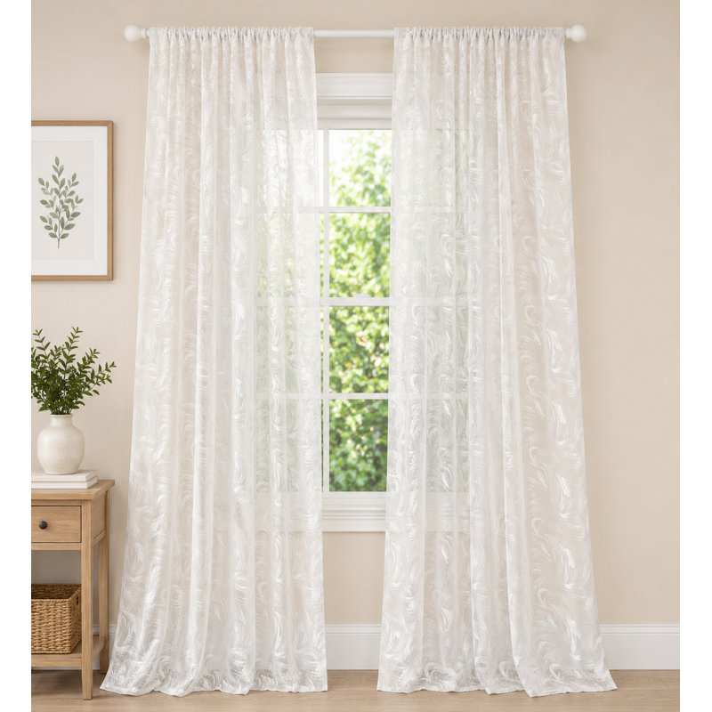 Paityn Sheer Curtain Single Panel, White, 54" W x 120" L