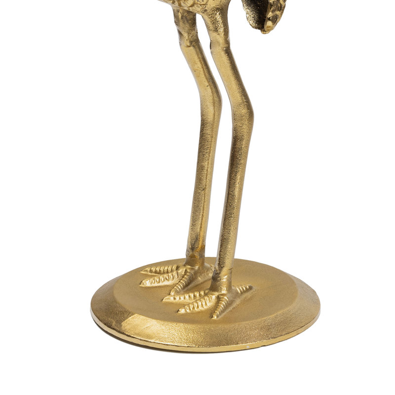 Table de bout décorative 25 po Blanche Flamingo Gold, plateau rond en verre noir et base en fer brillant, Or/noir