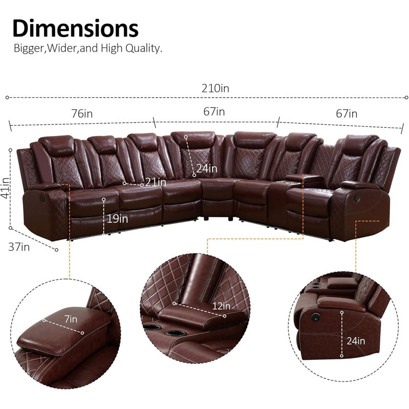 3 - Piece Upholstered Power Reclining Sectional with Wireless Charger, Reading Light, and LED Light