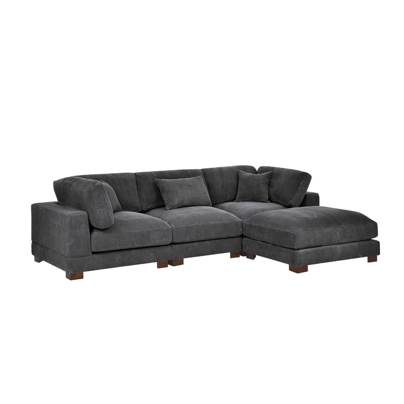 Temica 4 - Piece Upholstered Sectional, Gray Corduroy