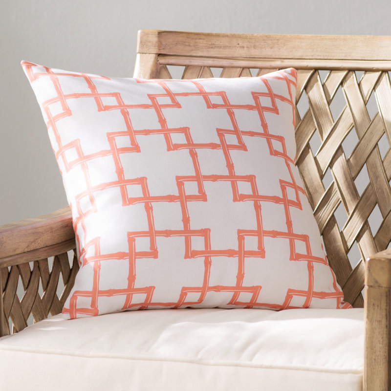 Botanical Blooms Geometric Reversible Throw Pillow, Coral, 18" H x 18" W
