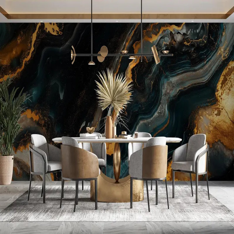 Black Luxury Abstract Wall Mural, 192" L x 108" W