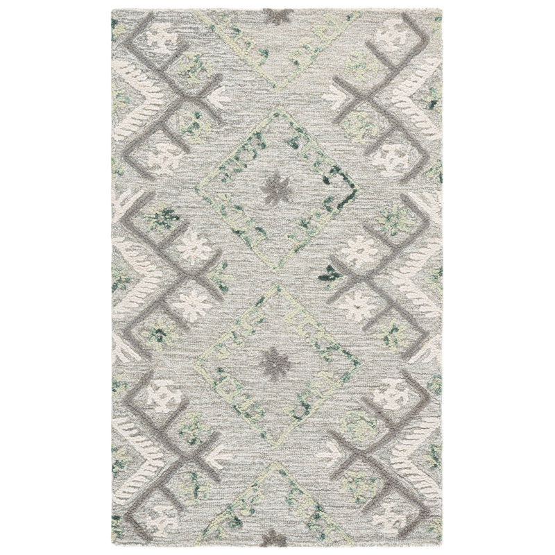 Tapis gris / ivoire en laine / coton touffeté à la main Kyptin, Rectangle 3 pi x 5 pi