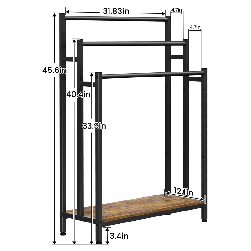 Porte-serviettes à échelle élevée 46 po à 3 niveaux, Brun rustique