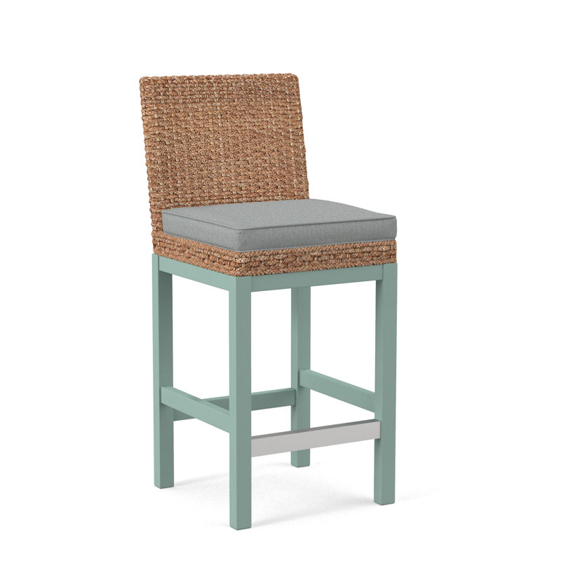 Upholstered Stool, Light Blue Performance Fabric; 0851-55, Havana Finish