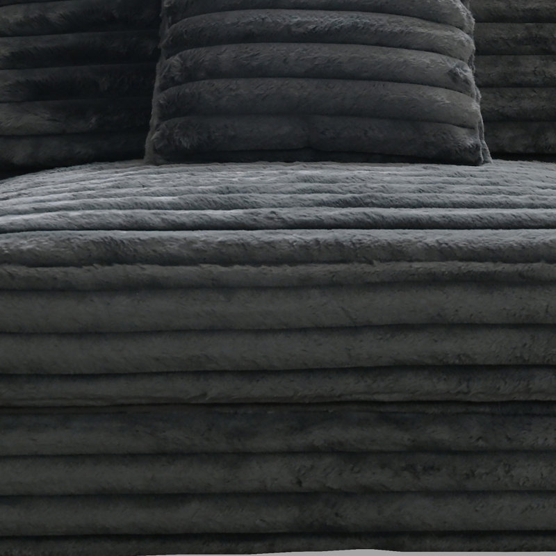 Fauteuil d'appoint sans accoudoirs Ezo, velours côtelé de polyester, rembourrage doux, Mélange de polyester gris foncé