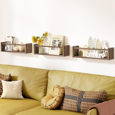 Ensemble de 3 tablettes flottantes pour le mur, étagères pour chambre de bébé, étagères murales en bois massif pour livres, jouets et rangement, étagères pour enfants peu encombrantes